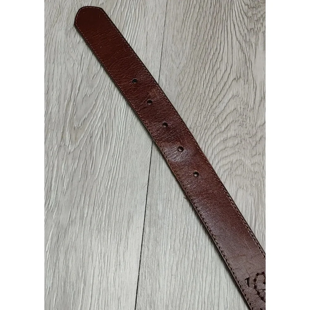 Brighton Women's Belt Brown Western Pattern Silver‎ Buckle Sz M 28